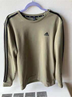 adidas Olive Green Crewneck with Black Three-Stripes